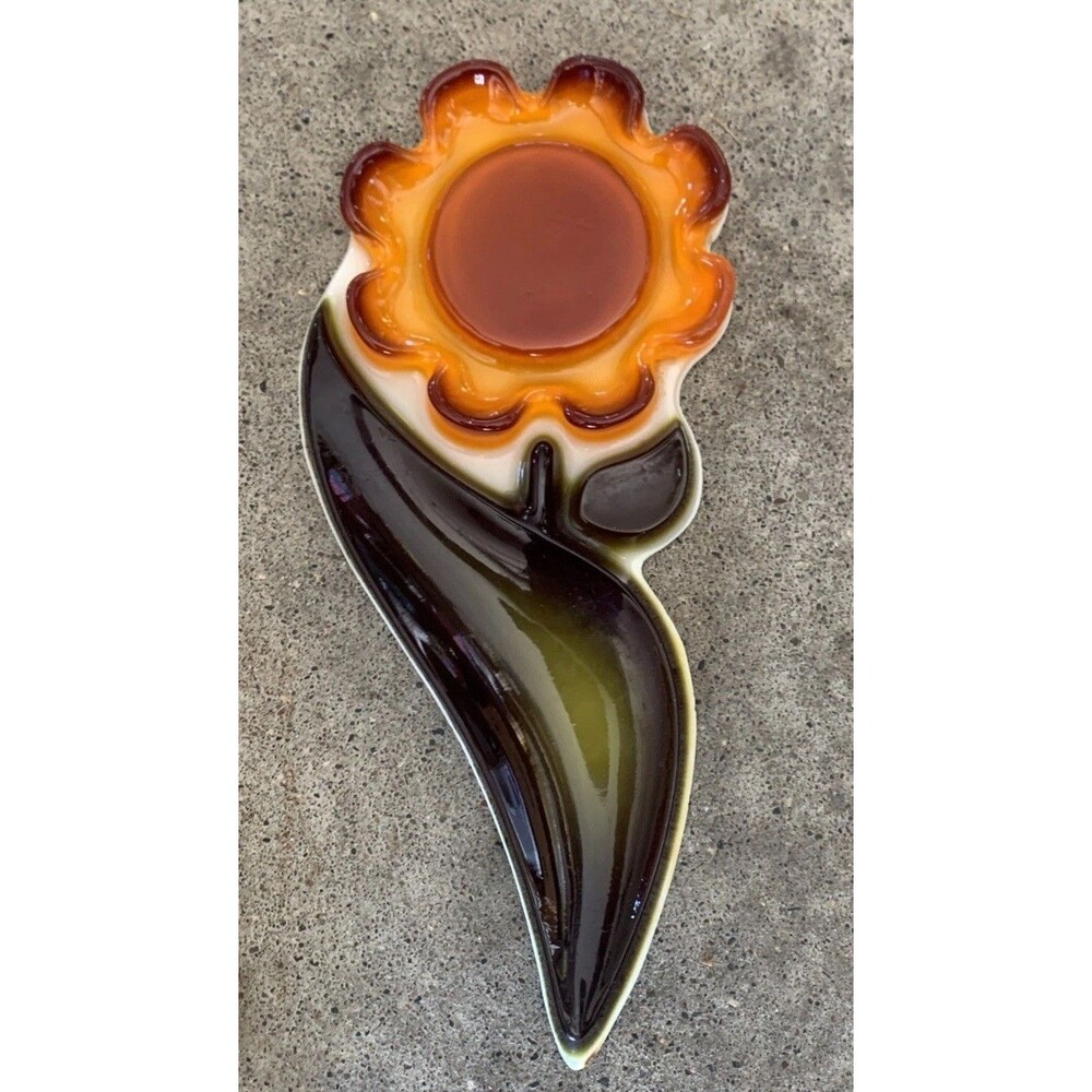 60s Lucite Acrylic Flower Orange Daisy Spoon Rest Holder Retro MCM